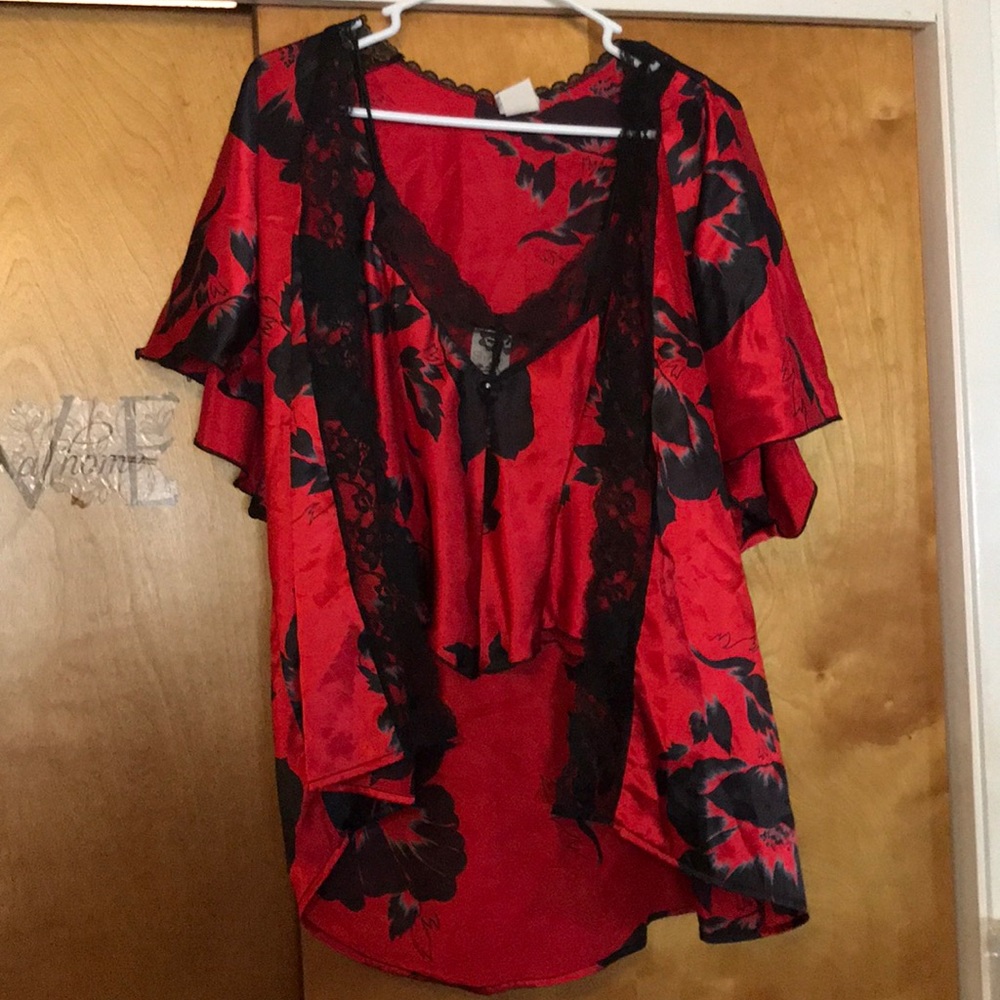 Camisole and panty set with matching shortie robe